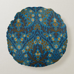 Vintage Blau Türkis William Morris Herbstblumen Rundes Kissen