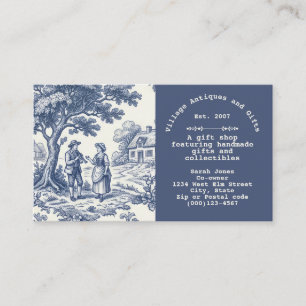 Vintage Blau und Creme Toile de Jouy Visitenkarte
