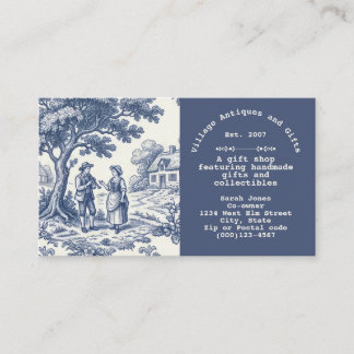 Vintage Blau und Creme Toile de Jouy  Visitenkarte