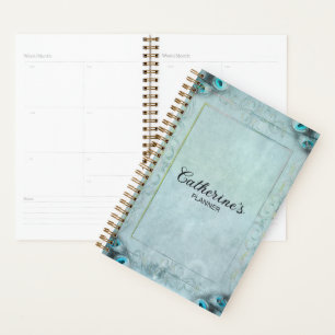 Vintage Blau- und Pfauenfeder-Planer Planer