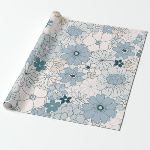 Vintage Blau und Pfirsich Groovy Floral Boho Geschenkpapier