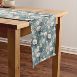 Vintage Blau- und Rosafarbenes Blumen-Tischläufer Kurzer Tischläufer