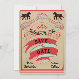 Vintage Blau und Rot Zirkus Save-the-Date