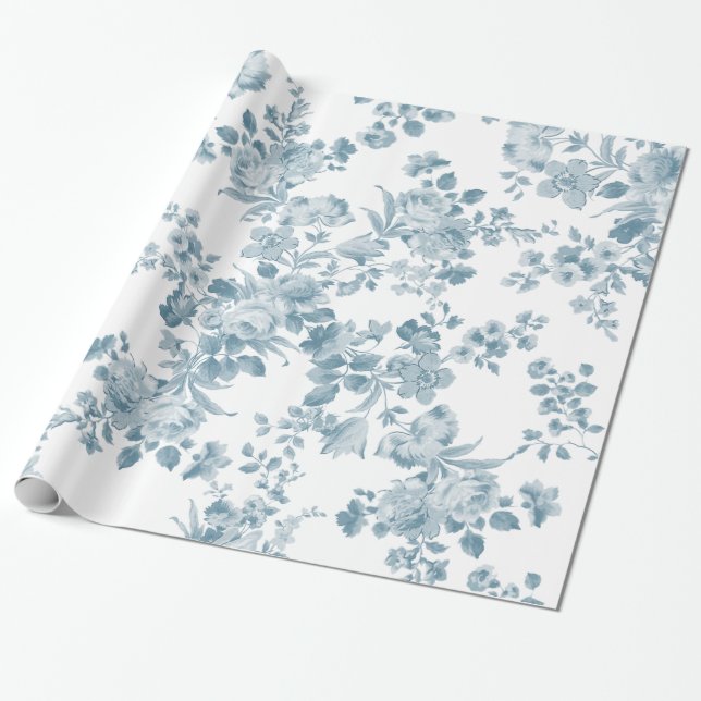 Vintage blau weiß bohemian elegantes Floral Geschenkpapier (Ungerollt)