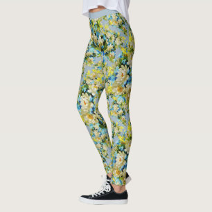 Vintage Blau Weiße Blumige Blumenmuster Yoga Leggings