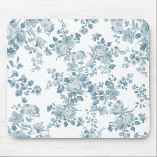 Vintage blau-weiße bohemian elegante Blüten Mousepad