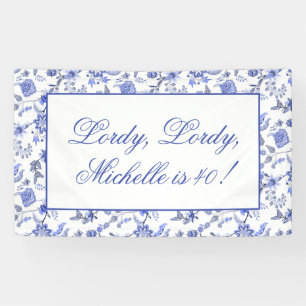 Vintage Blau Weiße Florale Lordy Lordy 40 Geburtst Banner