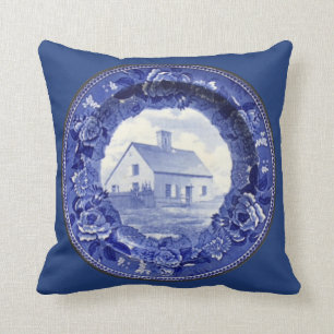 Vintage Blau-weiße Nantucket Oldest Plate Kissen
