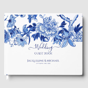 Vintage Blau Weiße Vögel Floral und Blattwerk Asia Gästebuch