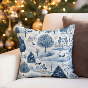 Vintage Blau Weiße Winterlandschaft  Kissen