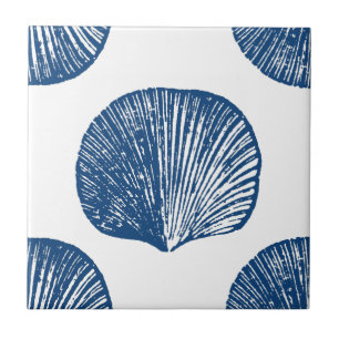 Vintage blau-weißer Meeresmuschel-Druck Fliese