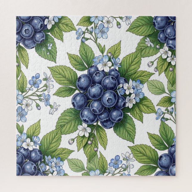 Vintage Blaubeerblüten Botanisches Muster Puzzle (Vertikal)