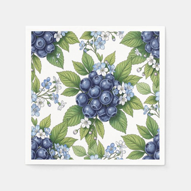 Vintage Blaubeerblüten Botanisches Muster Serviette (Vorderseite)
