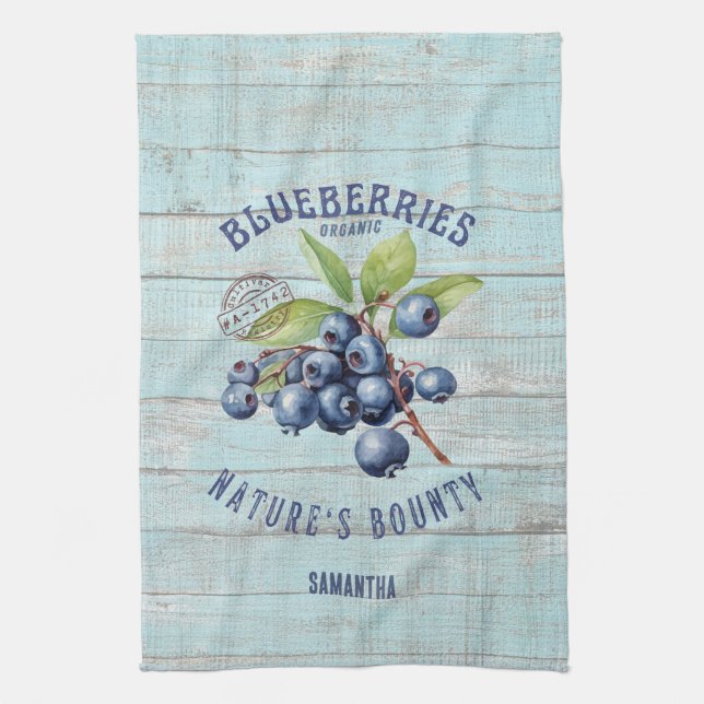 Vintage Blaubeere – Botanisches Obst  Geschirrtuch (Vertikal)
