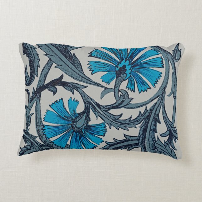 Vintage blaue antike Blume Kunsthandwerk rustikal Dekokissen (Rückseite)