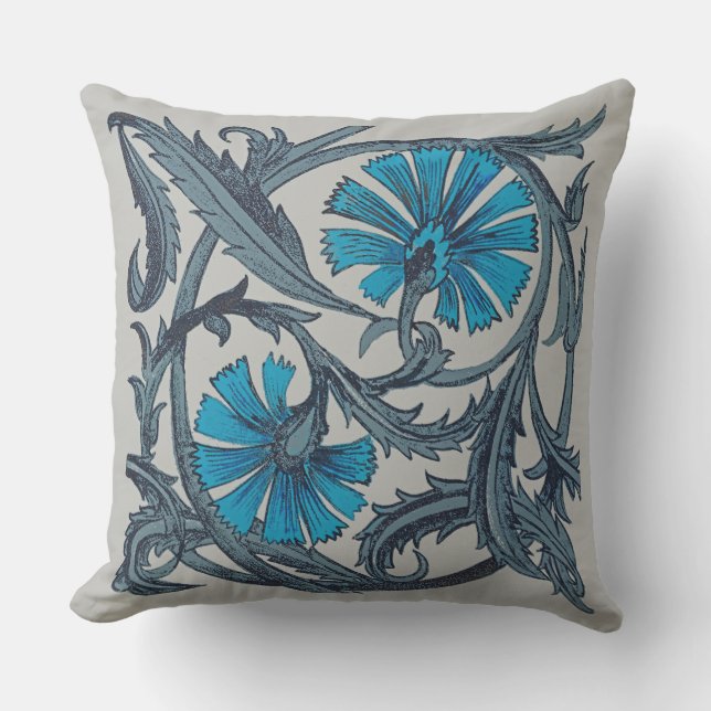 Vintage blaue antike Blume Kunsthandwerk rustikal Kissen (Vorderseite)