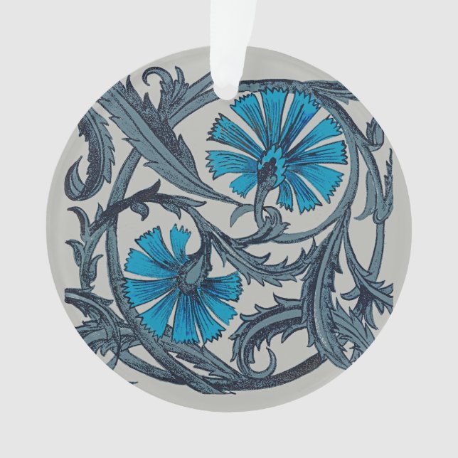 Vintage blaue antike Blume Kunsthandwerk rustikal Ornament (Vorderseite)