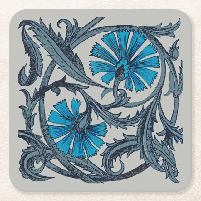 Vintage blaue antike Blume Kunsthandwerk rustikal Rechteckiger Pappuntersetzer (Vorderseite)