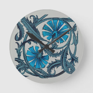 Vintage blaue antike Blume Kunsthandwerk rustikal Runde Wanduhr