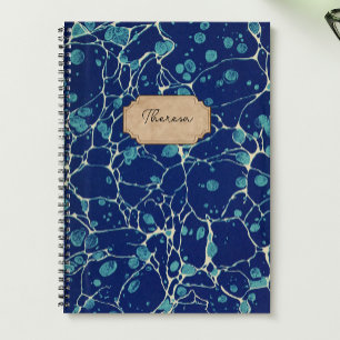 Vintage Blaue Antike Marmorierte Design Namensetik Notizbuch