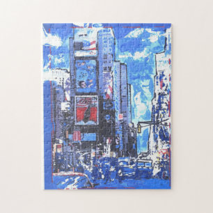 Vintage blaue Aquarellfarbe Times Square nyc Puzzle