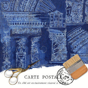 Vintage Blaue Architektur-Skizze Decoupage Seidenpapier