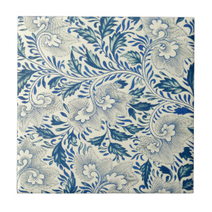 Vintage Blaue Asiatische Blumenmuster: Antike Chin Fliese