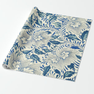 Vintage Blaue Asiatische Blumenmuster: Antike Chin Geschenkpapier