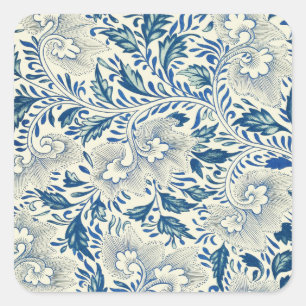 Vintage Blaue Asiatische Blumenmuster: Antike Chin Quadratischer Aufkleber