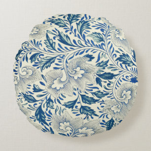 Vintage Blaue Asiatische Blumenmuster: Antike Chin Rundes Kissen