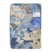 Vintage blaue Ästhetik iPad Abdeckung - Schmetterl