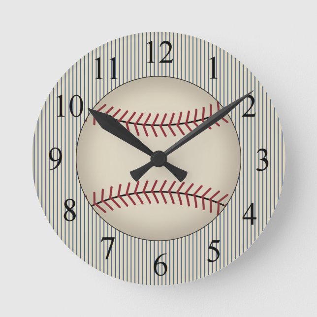 Vintage blaue Baseball-Sportmauer Runde Wanduhr (Vorderseite)