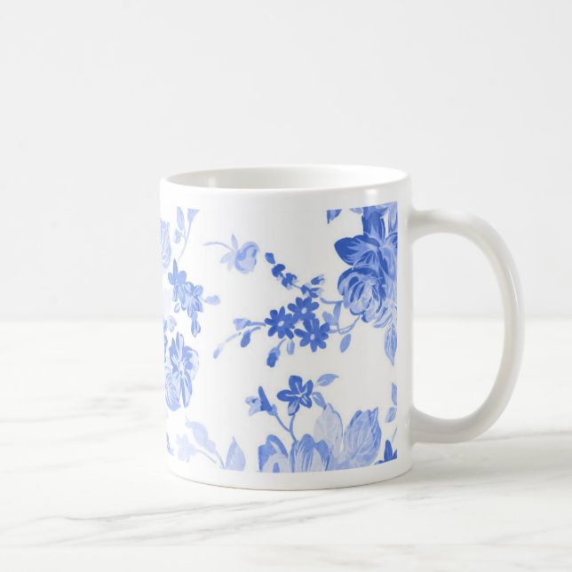 Vintage blaue Blumen-Blumenmuster Tasse (Rechts)