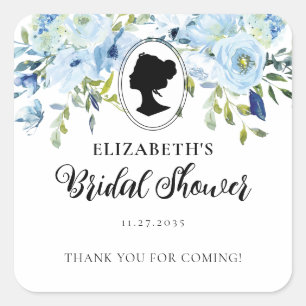 Vintage blaue Blumen Dankeschön Geschenk Brautpart Quadratischer Aufkleber