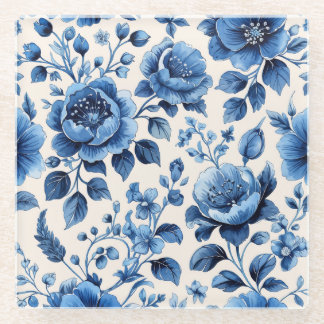 Vintage blaue Blumen Eleganz Glasuntersetzer