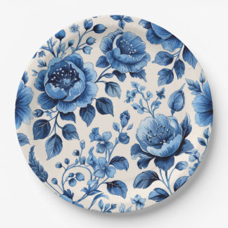 Vintage blaue Blumen Eleganz Pappteller