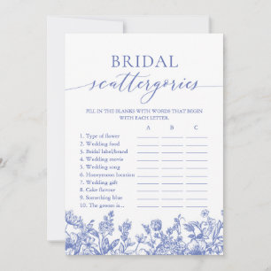 Vintage Blaue Blumen Hochzeit Scattergories Spiel Einladung