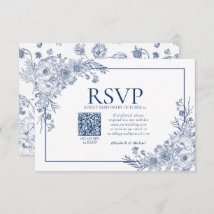 Vintage blaue Blumen-Linie Art QR-Code UAWG RSVP Karte