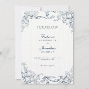 Vintage blaue Blumenhochzeit retten das einladende Einladung