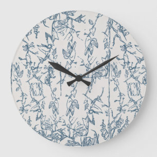 Vintage Blaue Blumenskizzen-Muster-Wanduhr Große Wanduhr