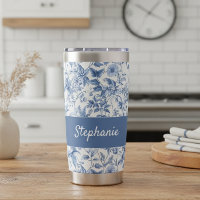 Vintage Blaue Blumige Toile Monogramm
