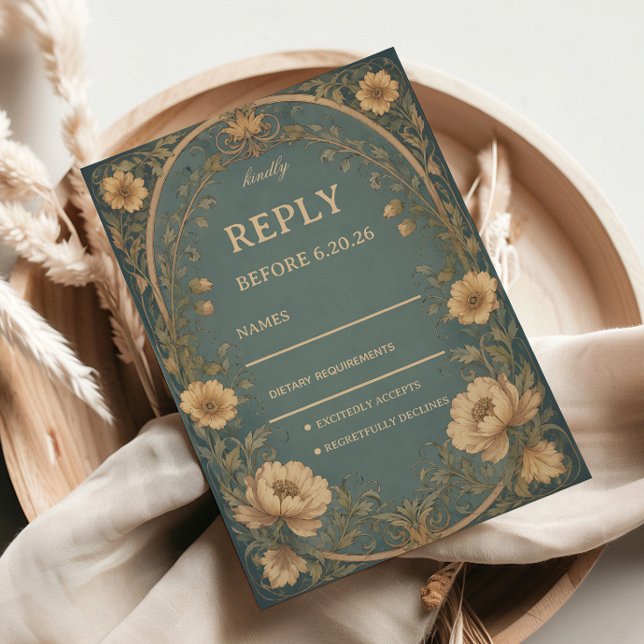 Vintage Blaue Botanik RSVP Karte (Von Creator hochgeladen)