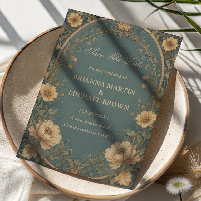 Vintage Blaue Botanik Save The Date (Von Creator hochgeladen)
