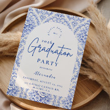 Vintage Blaue Botanische Abschlussfeier