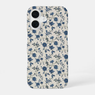 Vintage-blaue botanische iPhone-Hülle mit Blumenmu iPhone 16 Hülle