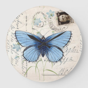 Vintage Blaue Butterfly Italienische Postkarten Uh Große Wanduhr