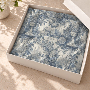 Vintage Blaue Chic Toile Blumeneinmonogramm Seidenpapier