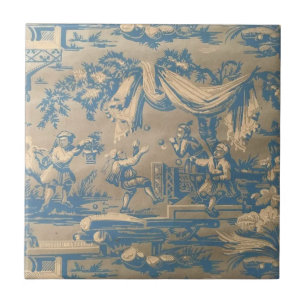 Vintage Blaue Chinoiserie Fliese
