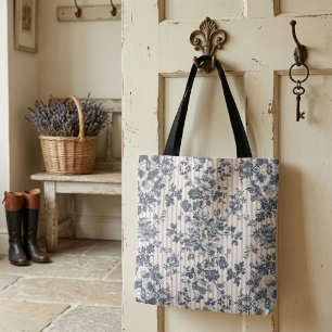 Vintage Blaue Chintz- und Nadelstreifenmuster