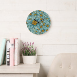 Vintage Blaue Dahlie - Botanischer Blumenschmuck Große Wanduhr